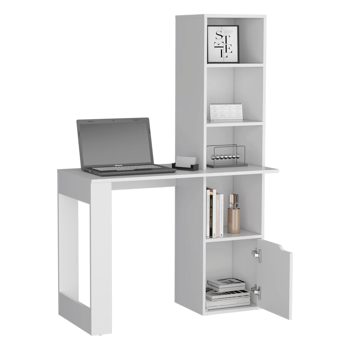 Iowa Computer Desk with 1-Cabinet and 4-Tier Bookcase