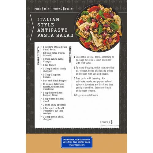 Kroger 100% Whole Grain Salad Rotini Pasta 16 oz