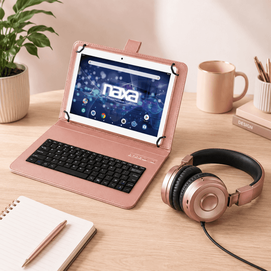 Naxa 10.1" Tablet with BT Keyboard, Case &amp; Headphone Rose Gold - Refurbished