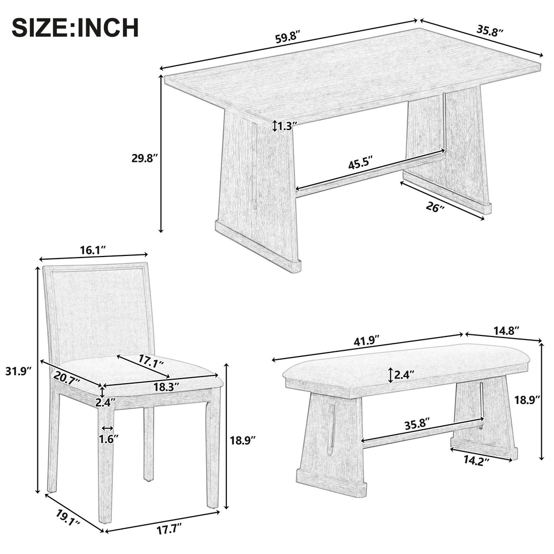 Dining Set With Rectangular Table, 4 Upholstered Chairs &amp; 1 Padded Bench