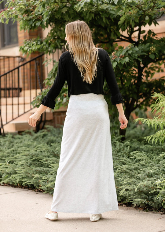 Clarise Heather Gray Premium Knit Maxi Skirt