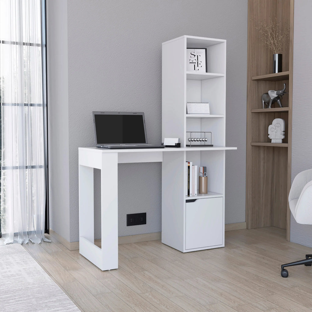 Iowa Computer Desk with 1-Cabinet and 4-Tier Bookcase