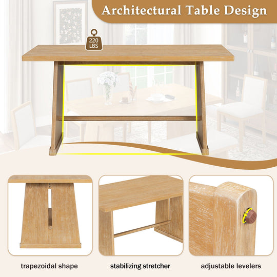 Dining Set With Rectangular Table, 4 Upholstered Chairs &amp; 1 Padded Bench