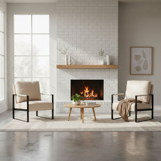 Classic Mid Century Modern Accent Chair With Durable Square Metal Frame, Armchair
