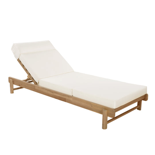 Light Teak Acacia Wood Chaise Lounge Set: 1 Frame + 1 4-Fold