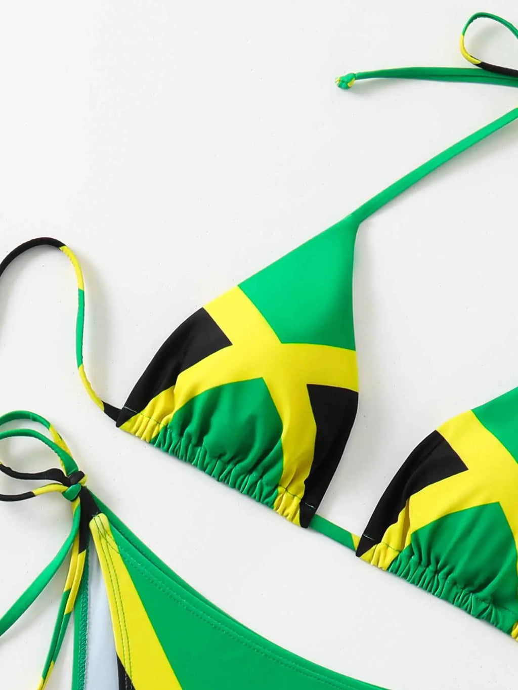 Jamaica Flag Print Women's Triangle Bikini Set - Halter Top & High Cut Bottom