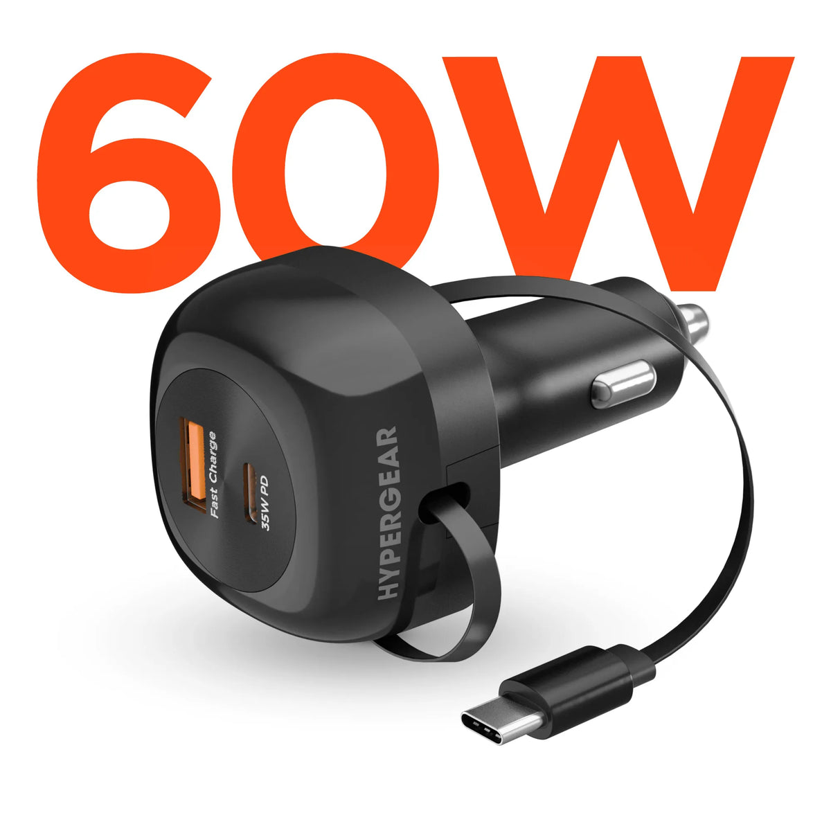 SpeedBoost HyperGear 60W Retractable Car Charger