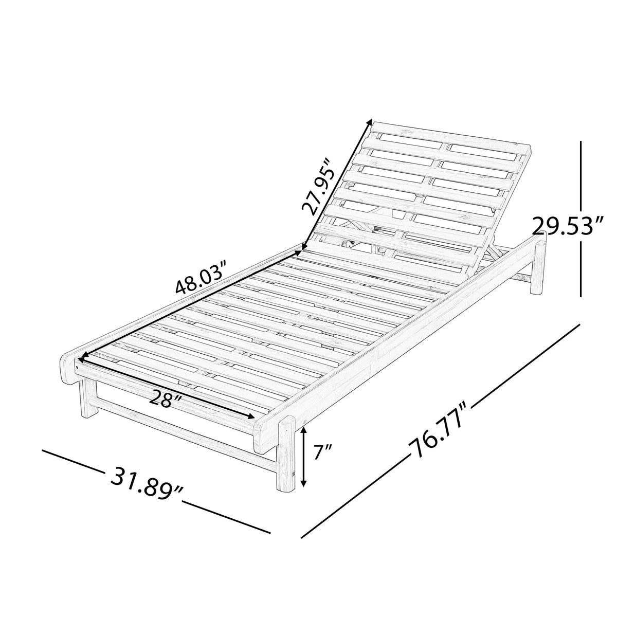 Wood Chaise Lounge Frame with Light Teak Finish - Acacia Comfort