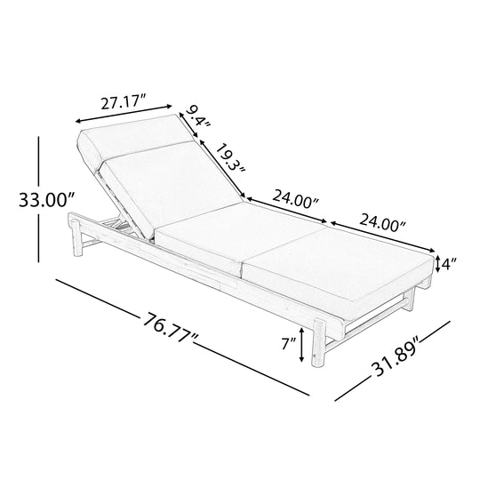 Light Teak Acacia Wood Chaise Lounge Set: 1 Frame + 1 4-Fold