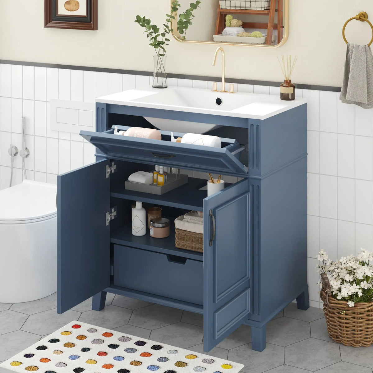 Bathroom Vanity With Sink Storage Cabinet - Blue