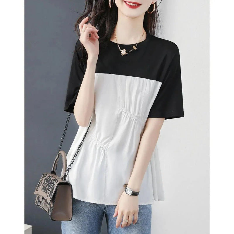 Casual Relaxed-fit Crew-neck Top With A Designer-inspired Patchwork Design