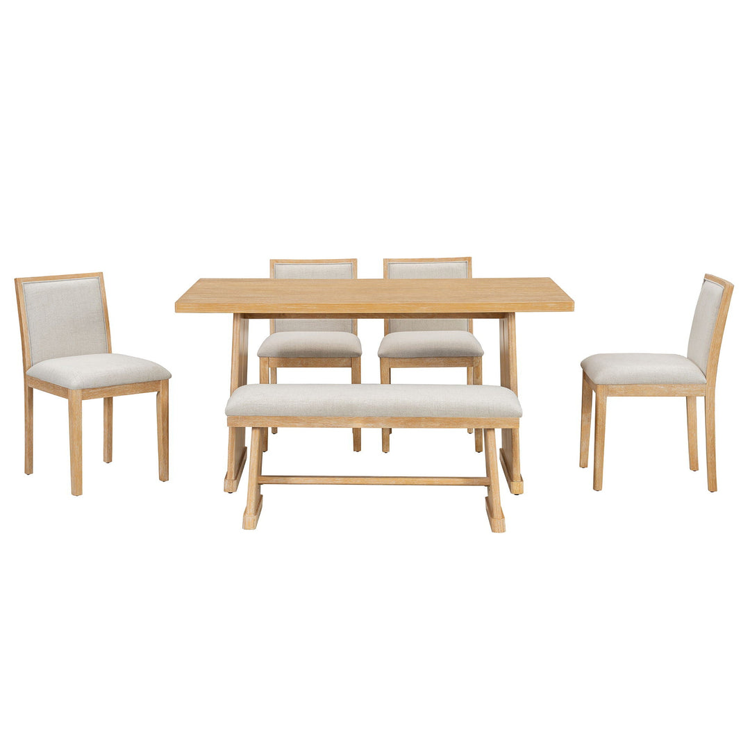 Dining Set With Rectangular Table, 4 Upholstered Chairs &amp; 1 Padded Bench