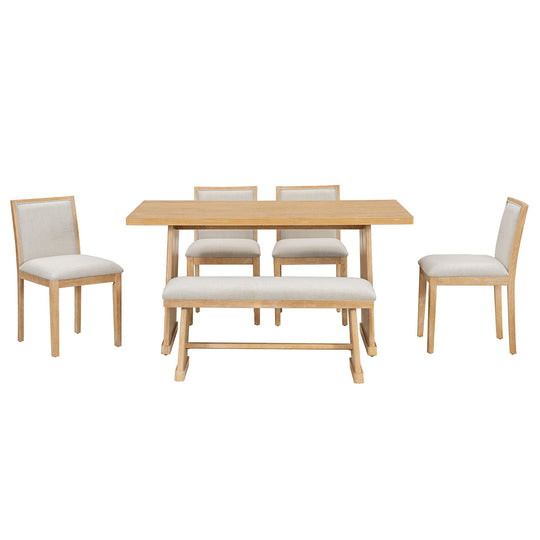 Dining Set With Rectangular Table, 4 Upholstered Chairs &amp; 1 Padded Bench