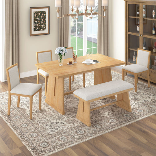 Dining Set With Rectangular Table, 4 Upholstered Chairs &amp; 1 Padded Bench