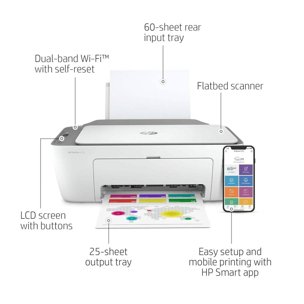 HP DeskJet 2755 All-in-One Inkjet Printer Scanner and Copier (Refurbished)