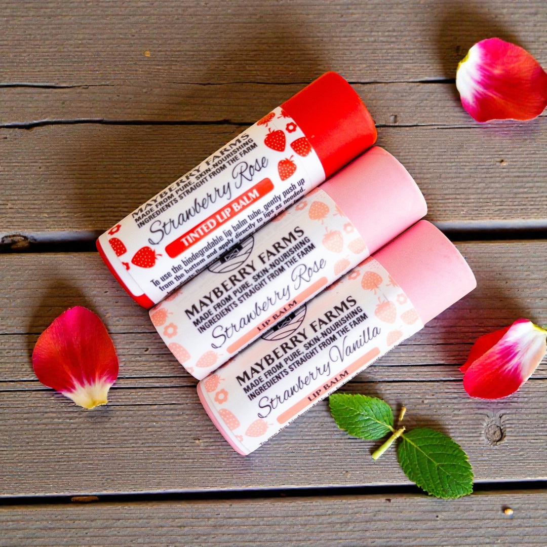 Strawberry Rose Tallow Lip Balm — Natural Beeswax &amp; Strawberry Seed Oil | Mayberry Farms