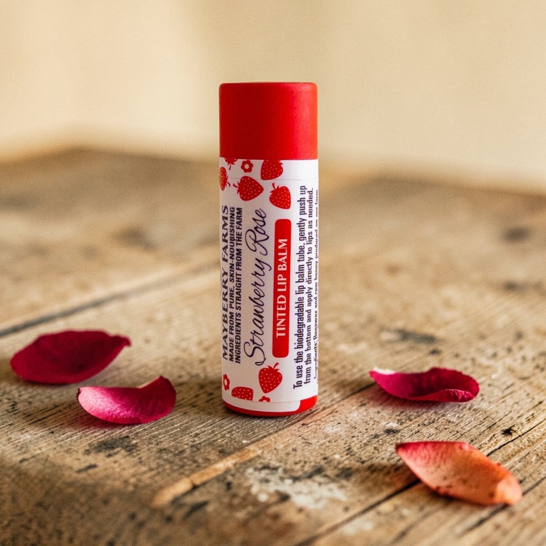 Strawberry Rose Tallow Lip Balm — Natural Beeswax &amp; Strawberry Seed Oil | Mayberry Farms