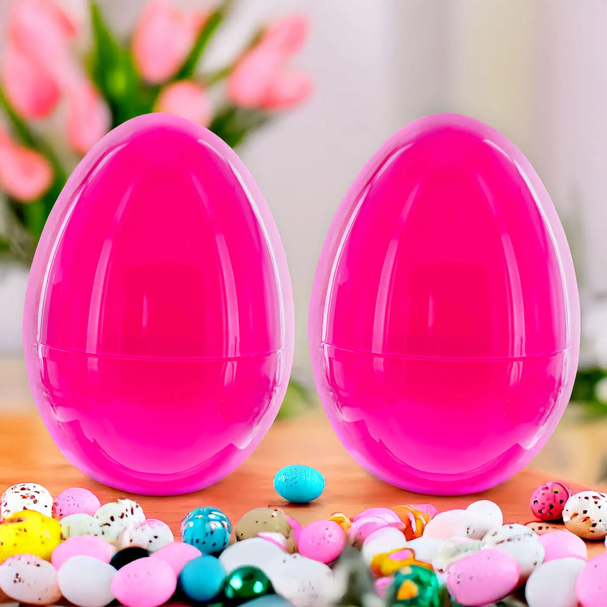 Set of 2 Pink Jumbo Plastic Easter Eggs Giant Fillable Large Size 10 Inches