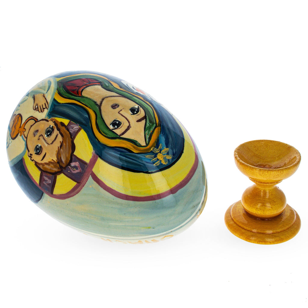 Mary and Jesus Large Wooden Hand Painted Icon Easter Egg